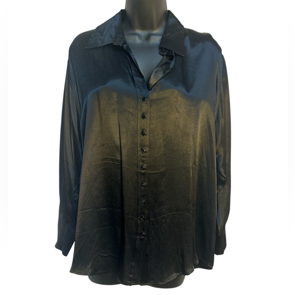 Parfois Black Satin Button Down Shirt